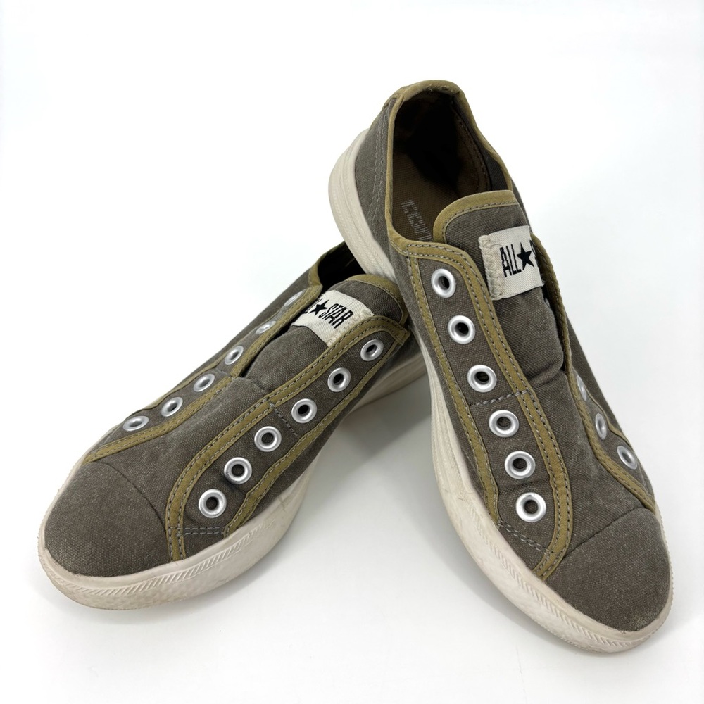 Converse Chuck Taylor All-Star Khaki Low Rise Canvas Slip On Sneakers, W7/M5